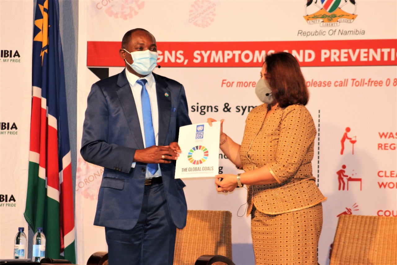 Minister of Environment, Forestry and Tourism with the UNDP Namibia Resident Representative at the launch of the facility