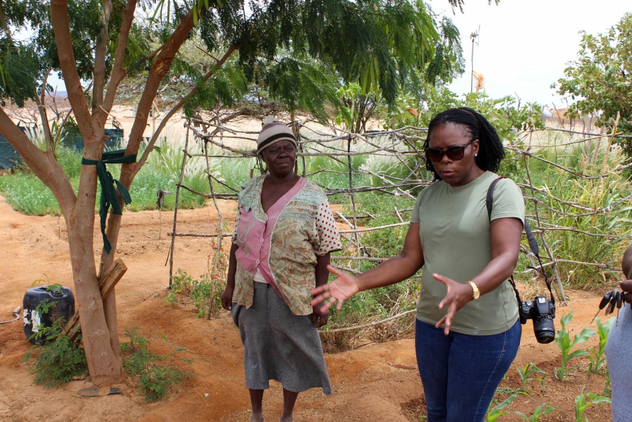 FAO Namibia Representative Ms. Farayi Zimudzi (Right) discussing the challenges faced by smallholder farmers with Gustafine Garises