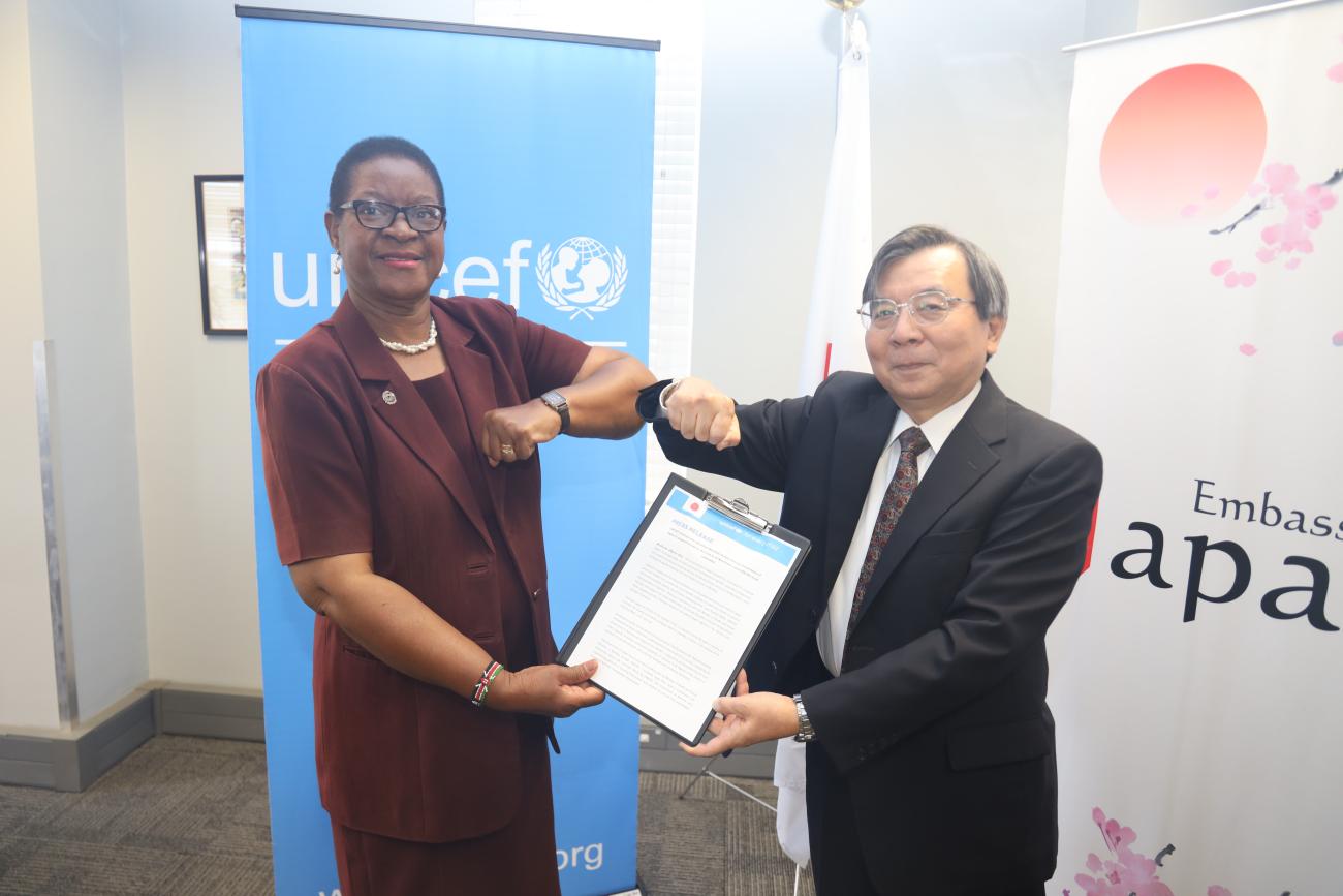Rachel Odede, UNICEF Representative and His Excellency, Mr. HARADA Hideaki, Ambassador of Japan to Namibia 