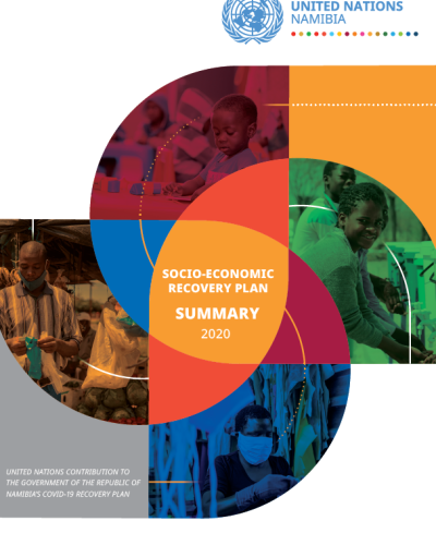 Front Cover of a report with a white background and pictures people superimposed into colorful geometric shapes