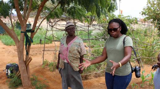 FAO Namibia Representative Ms. Farayi Zimudzi (Right) discussing the challenges faced by smallholder farmers with Gustafine Garises