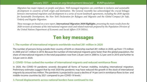 International Migration 2020 Highlights Ten Key messages