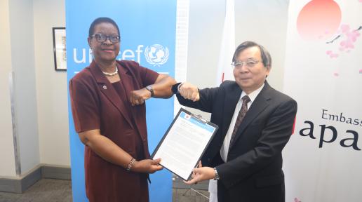 Rachel Odede, UNICEF Representative and His Excellency, Mr. HARADA Hideaki, Ambassador of Japan to Namibia 