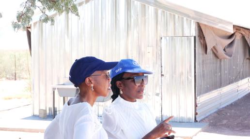 The UN Resident Coordinator in Namibia Ms Hopolang Phororo with the World Food Programme in Namibia Deputy Country Director Ms Ericah Shafudah at the Berseba Food Systems Project in Kharas Region